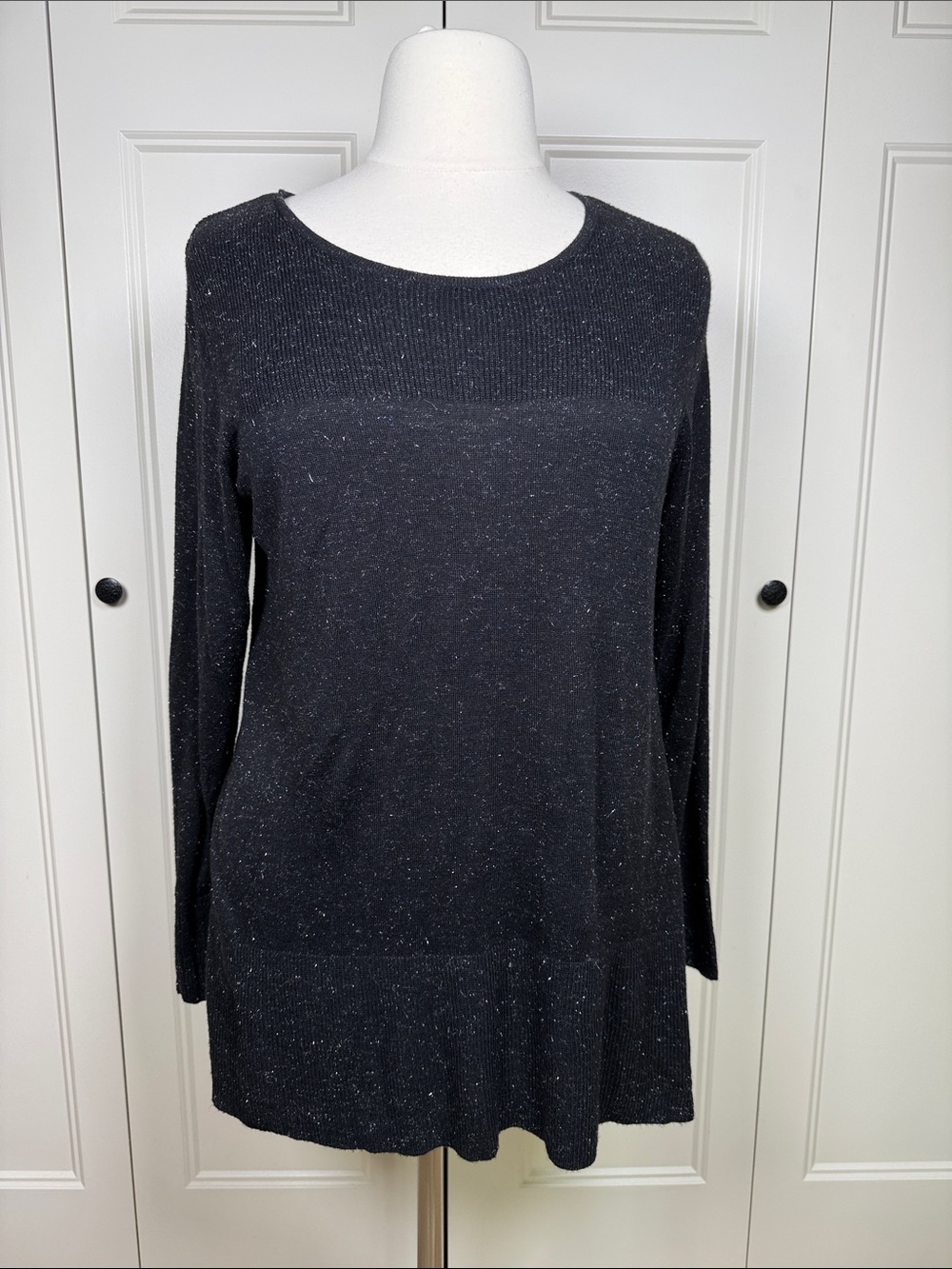 AGB Black Sparkle Long Sleeve Knit Tunic Sweater 1X